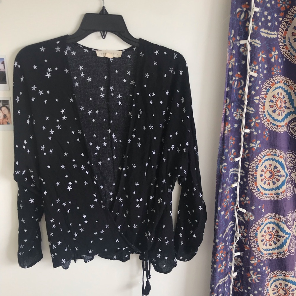 star print open front top